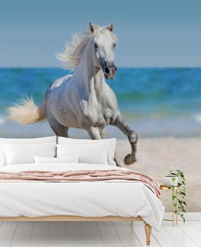 White Horse Running on the Beach Mural