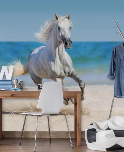 White Horse Running on the Beach Mural