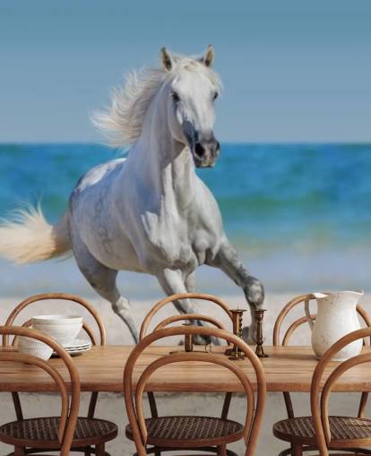 White Horse Running on the Beach Mural White Horse Running on the Beach Mural