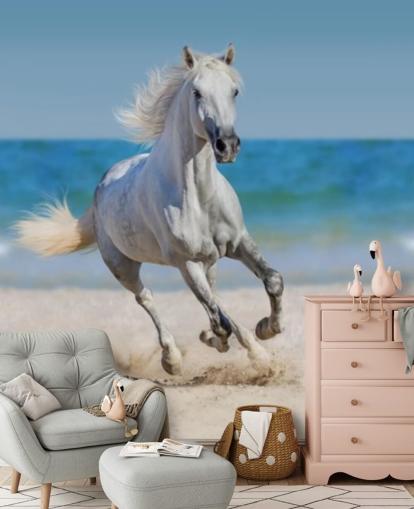White Horse Running on the Beach Mural