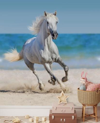 White Horse Running on the Beach Mural