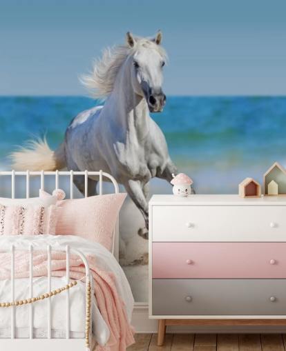 White Horse Running on the Beach Mural
