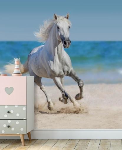 White Horse Running on the Beach Mural