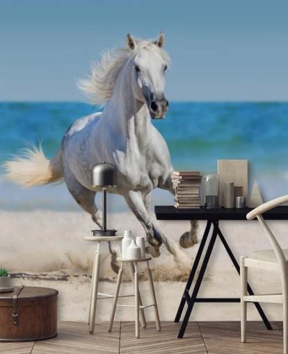 White Horse Running on the Beach Mural