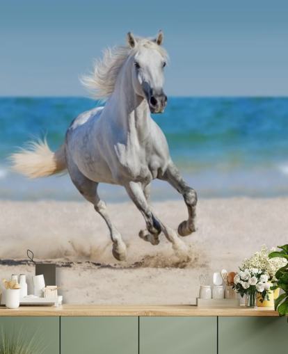 White Horse Running on the Beach Mural