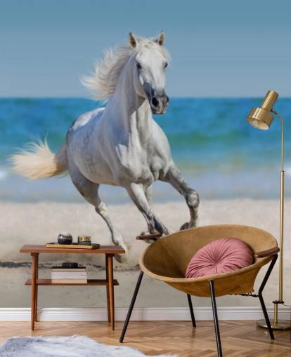 White Horse Running on the Beach Mural White Horse Running on the Beach Mural