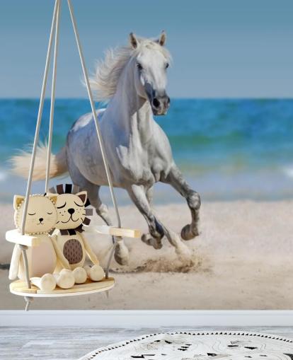 White Horse Running on the Beach Mural
