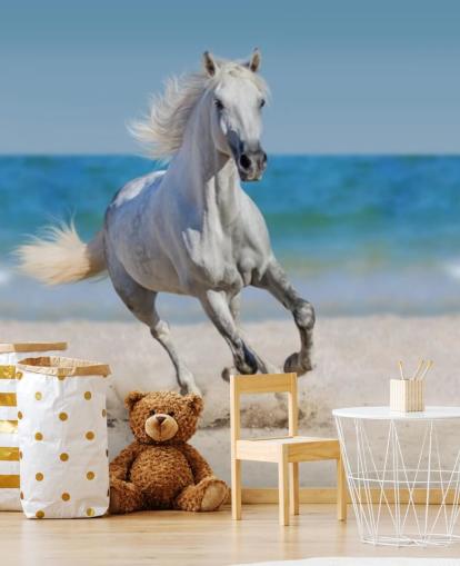 White Horse Running on the Beach Mural White Horse Running on the Beach Mural
