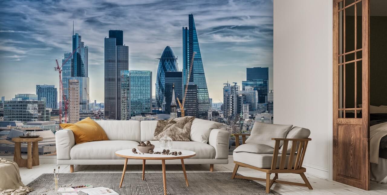Muurschildering van de moderne skyline van het zakendistrict van Londen