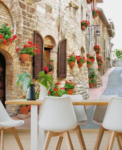 Tuscan Hill Town Facade Wallpaper 