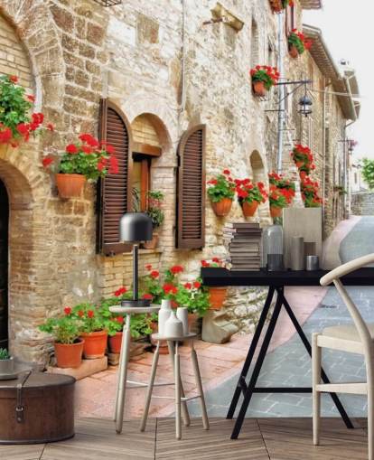 Cidade montanhosa da Toscana Papel de parede de fachada 