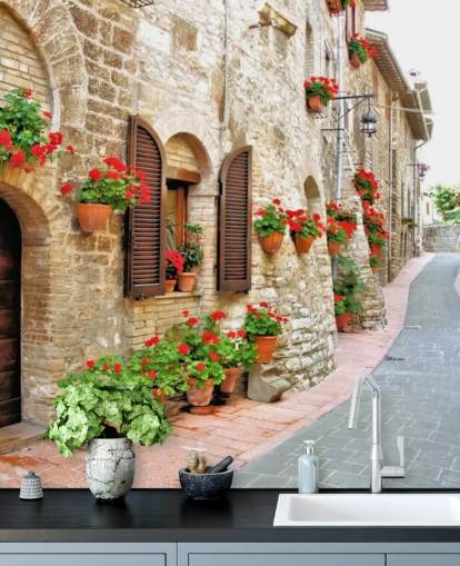 Tuscan Hill Town Facade Wallpaper Tuscan Hill Town Facade Wallpaper