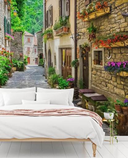 maßgefertigtes Fassadentapetenwandbild namens Tuscan Old Town Street für Küchen