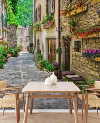anpassad fasad tapetväggmålning kallad Tuscan Old Town Street för kök