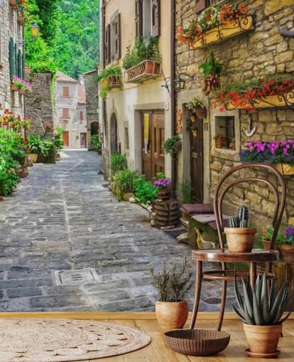 tilpasset fasadetveggmaleri kalt Tuscan Old Town Street for kjøkken