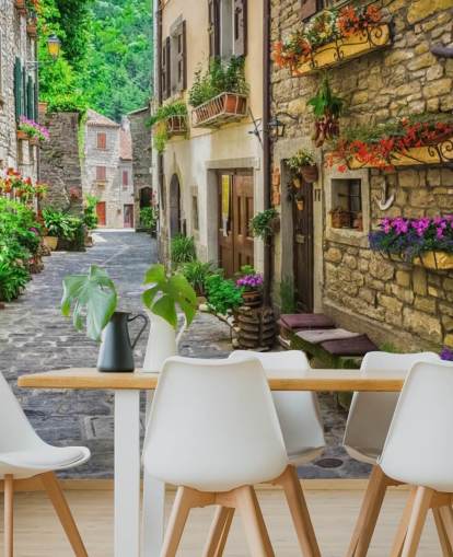 custom facade wallpaper mural called Tuscan Old Town Street for kitchens custom facade wallpaper mural called Tuscan Old Town Street for kitchens