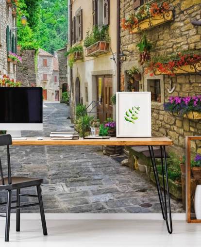 mural de papel pintado de fachada personalizado llamado Tuscan Old Town Street para cocinas mural de papel pintado de fachada personalizado llamado Tuscan Old Town Street para cocinas