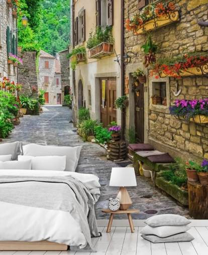 tilpasset fasadetveggmaleri kalt Tuscan Old Town Street for kjøkken