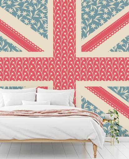 blommig union jack flagga tapeter