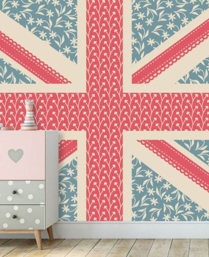 blomstermotiver union jack flag tapet