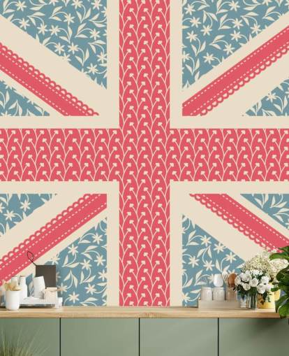 papel pintado floral union jack flag