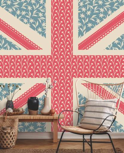 blommig union jack flagga tapeter