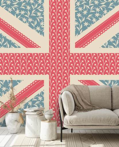 floral union jack flagg tapet