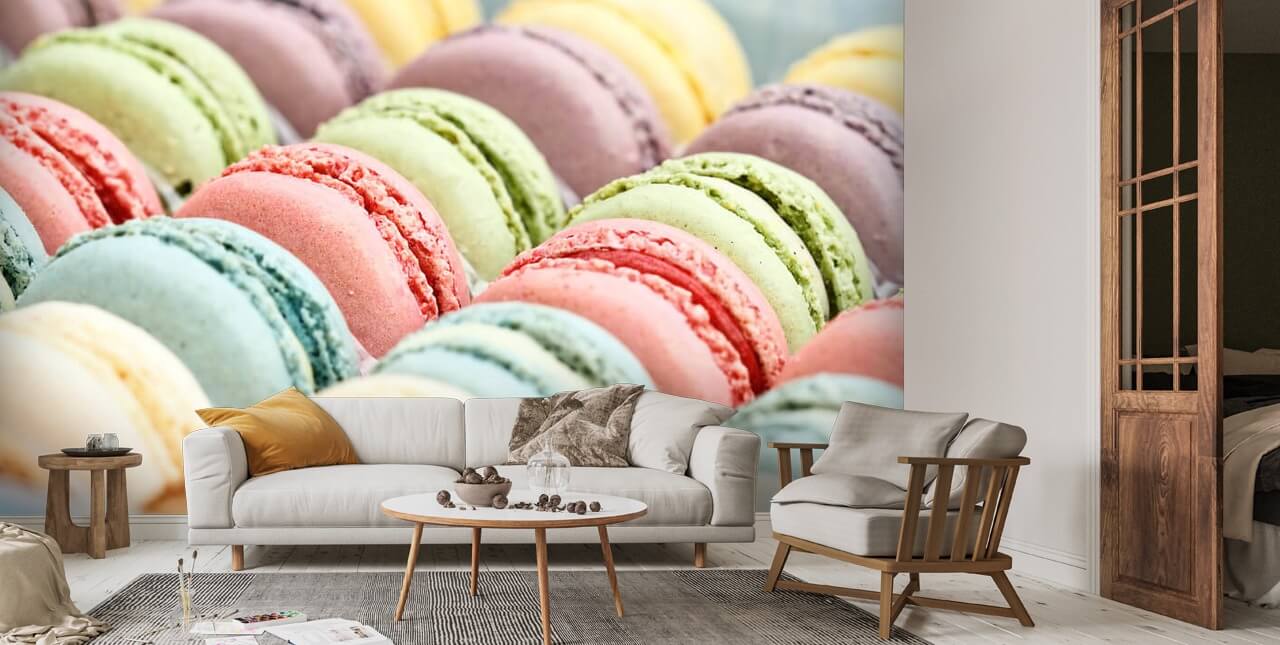 Fresh Pastel Colored Macarons Wallpaper | Wallsauce UK