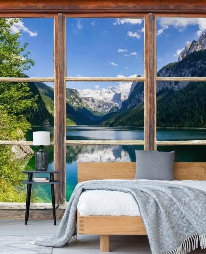 Snowy Mountain View Window Wall Mural