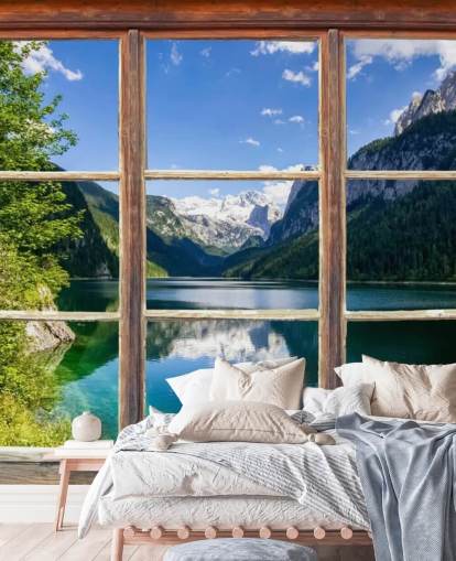 Snowy Mountain View Vindu Veggmaleri