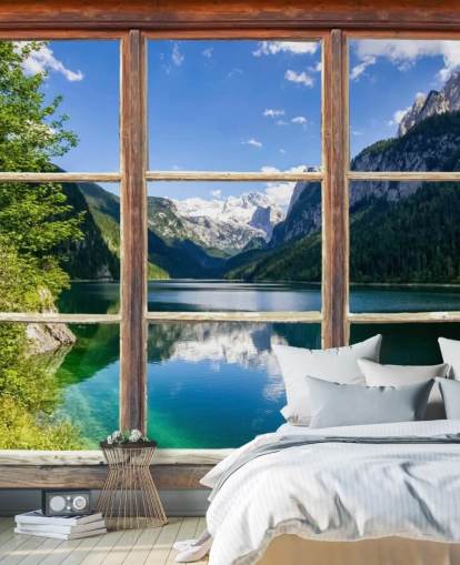 Snowy Mountain View Window Wall Mural