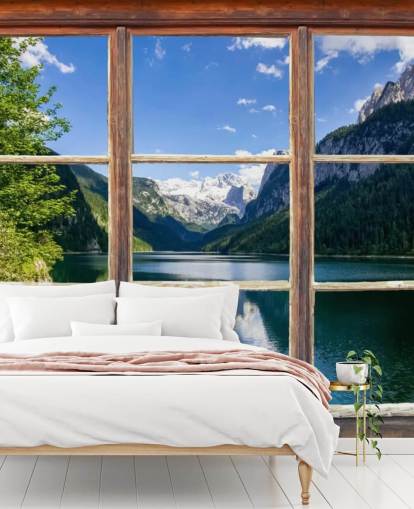 Snowy Mountain View Window Wall Mural Snowy Mountain View Window Wall Mural