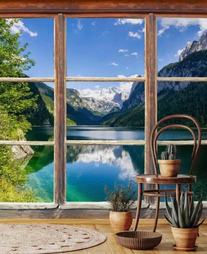 Snowy Mountain View Vindu Veggmaleri