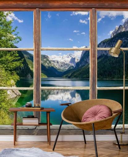 Snowy Mountain View Window Wall Mural