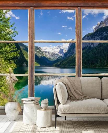 Snowy Mountain View Window Wall Mural