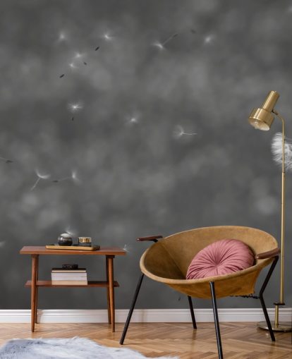 Black and White Single Dandelion Mural