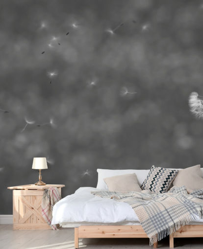 Black and White Single Dandelion Mural Black and White Single Dandelion Mural