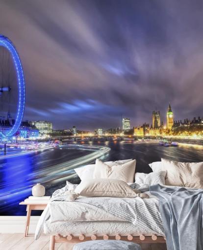 Ljusstigar upp Themsen London väggmålning Ljusstigar upp Themsen London väggmålning