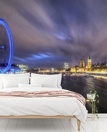Decorazione murale con scie luminose sul Tamigi a Londra Decorazione murale con scie luminose sul Tamigi a Londra