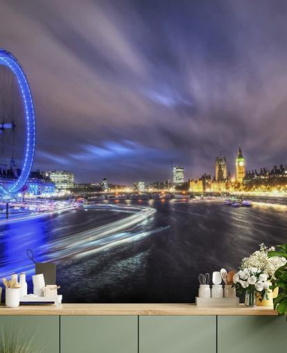 Light Trails up The Thames London Wall Mural