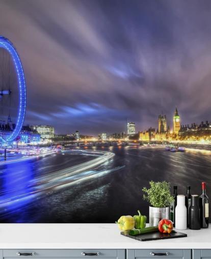 Light Trails up The Thames London Wall Mural