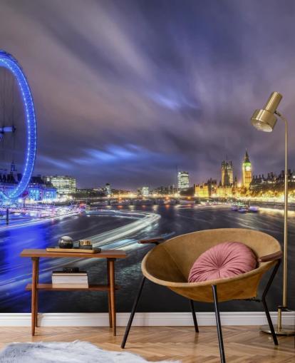 Light Trails up The Thames London Wall Mural