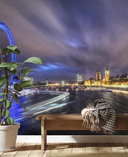 Ljusstigar upp Themsen London väggmålning