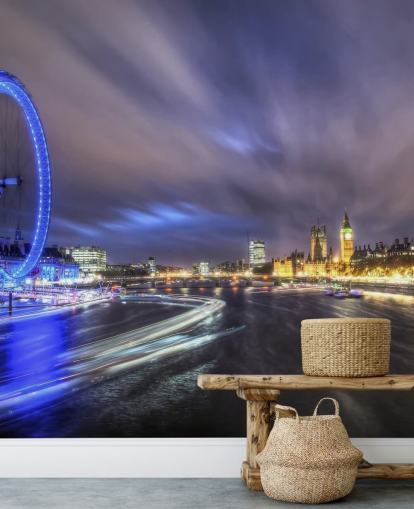 Light Trails up The Thames London Wall Mural Light Trails up The Thames London Wall Mural