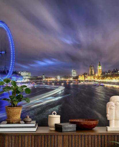 Light Trails up The Thames London Wall Mural