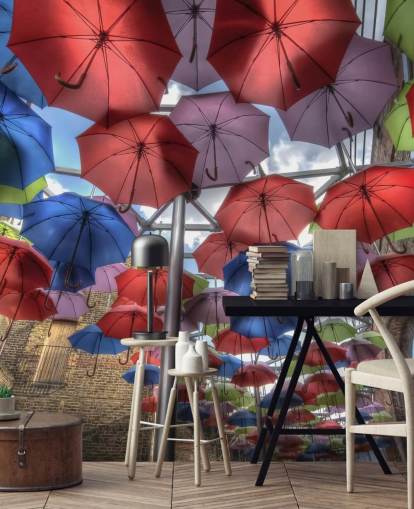 papel de parede de rua guarda-chuva colorido