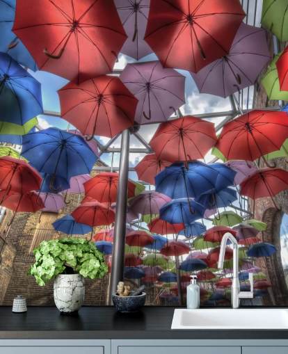 colourful umbrella street wallpaper