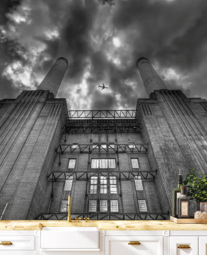 svart och vitt foto av battersea väggmålning
