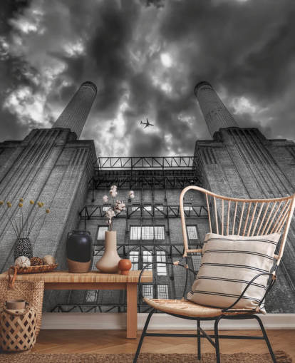 zwart-witfoto van battersea muurschildering