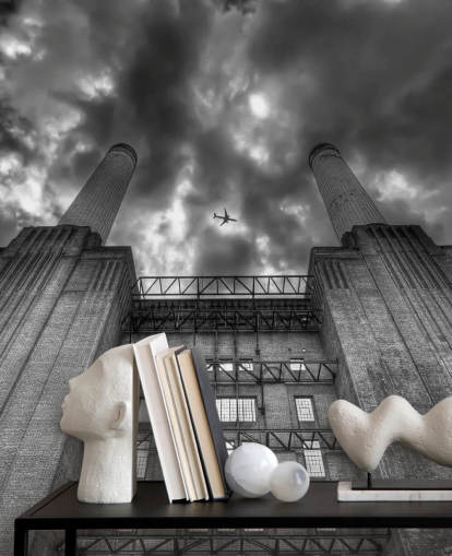 black and white photo of battersea wall mural black and white photo of battersea wall mural